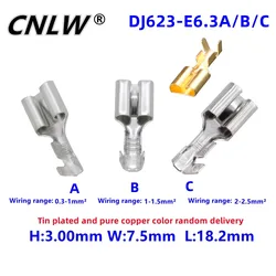 100 PCS 6.3 Series 0.4 Thic Brass Tinned Female Crimp Terminal Brass Wire Connector For Car Relay DJ623-E6.3A/B/C