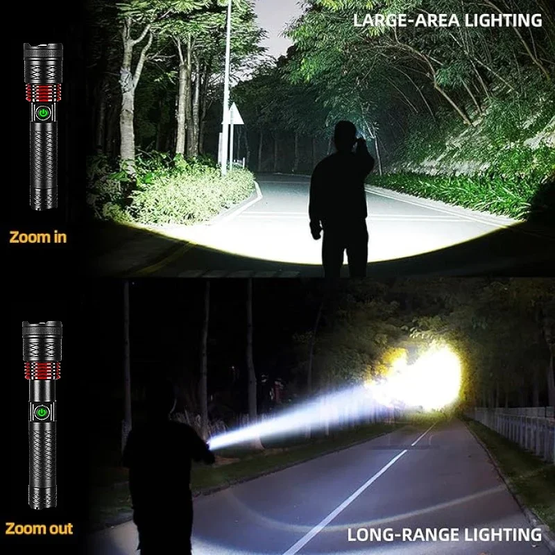 New 2500m Powerful Led Flashlights 9800lm Super Bright Torch Charging Zoom 18650 Hand Light High Power Long Shot Camping Lantren