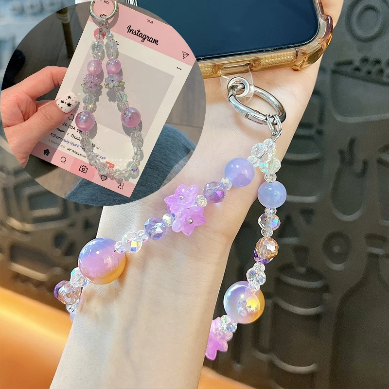

Fashion Light Luxury Crystal Flower Phone Chain Pearl Beaded Anti-loss Keychain Wrist Bag High-end Pendant Lanyard Phone Charm