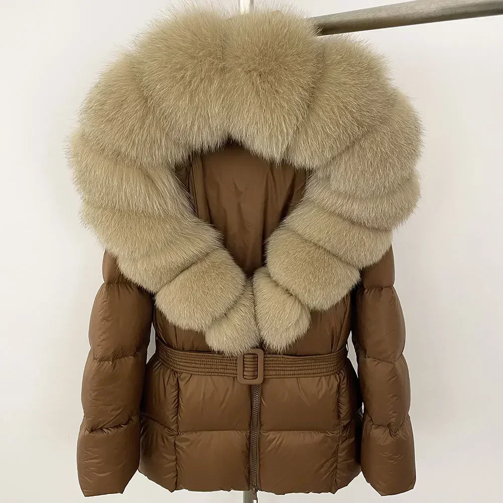 Femmes épais chaud à capuche réel naturel raton laveur col de fourrure de renard manteau femme décontracté blanc canard vers le bas manteau hiver doudoune femmes