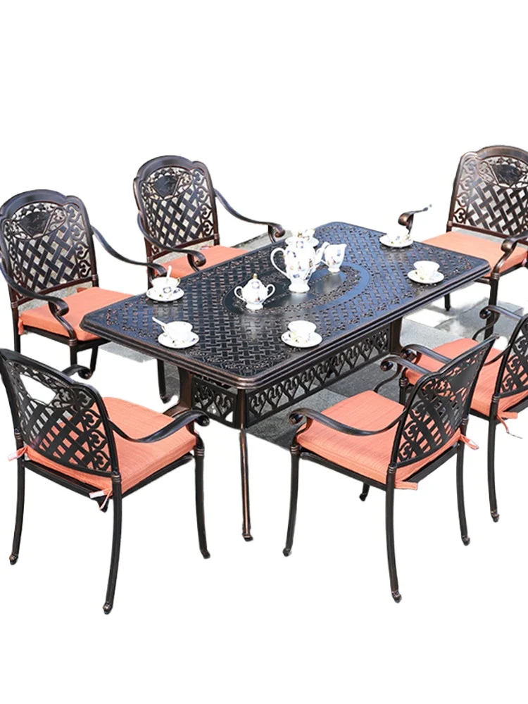 

Outdoor cast aluminum table and chair combination outdoor courtyard open-air waterproof and sunscreen
