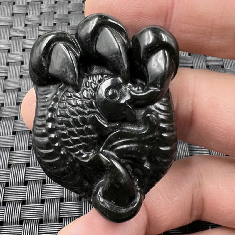 Xinjiang Hetian Dark Jade Seize the Opportunity Jade Pendant Dark Green Serpentine Jade Zodiac Rabbit Pendant Jade Pendant