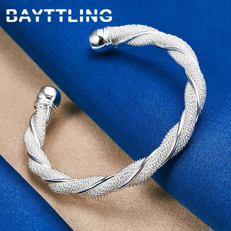 

Fashion 925 Sterling Silver Charm Twisted Braided Round Bracelet Bangle For Women Wedding Engagement Party Gifts Jewelry