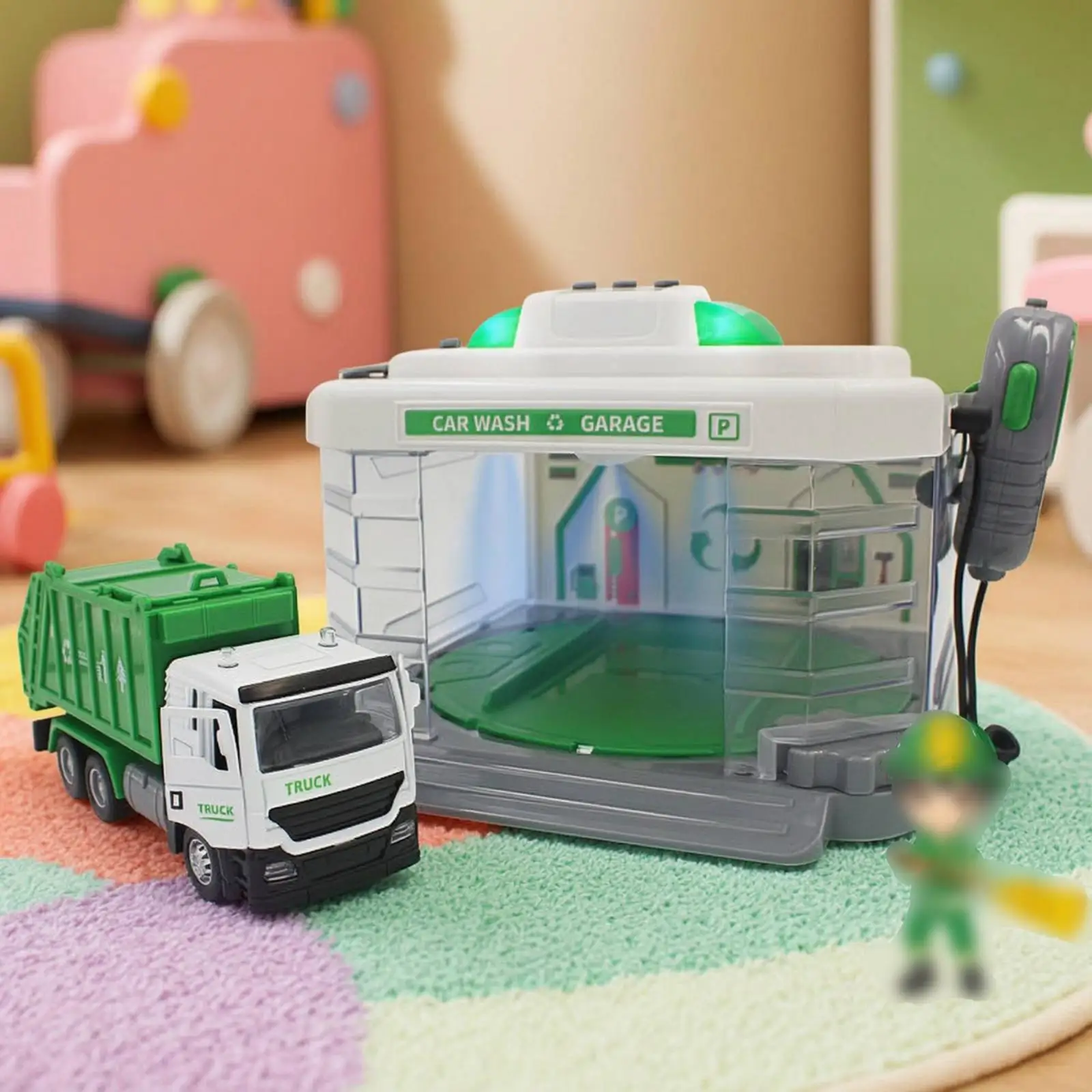 Mist-Spraying Car Wash Garage Light-up Toy Garage with Controller Translucent