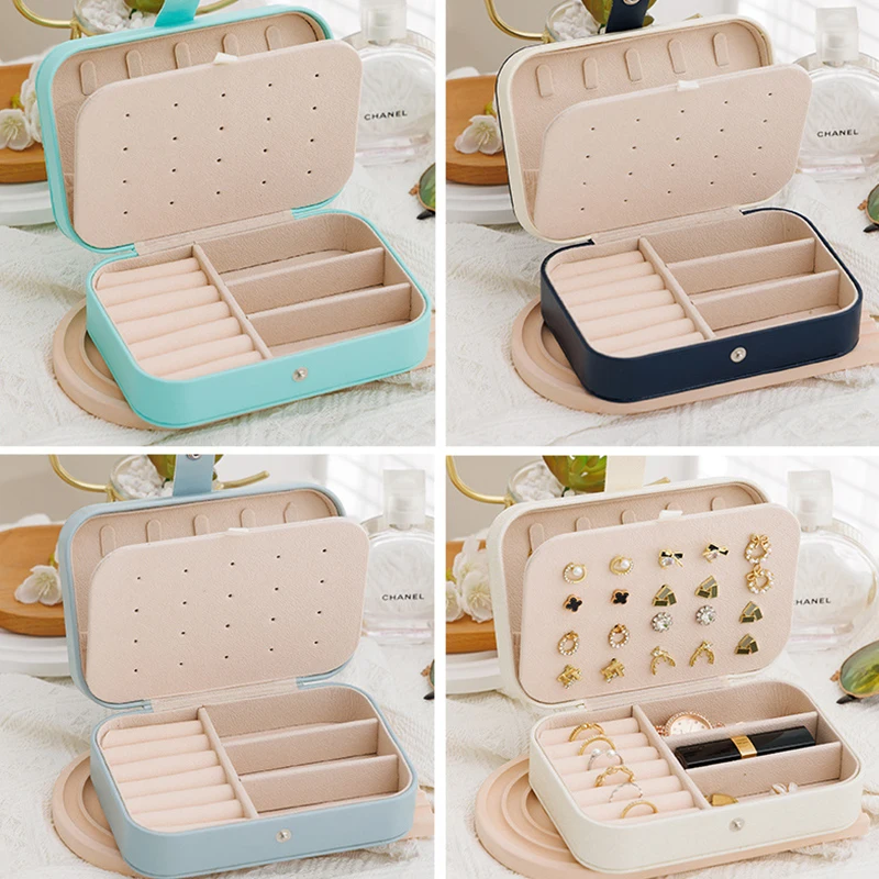 Tragbare Schmuck-Aufbewahrungsbox, Reise-Organizer, Schmucketui, Leder-Aufbewahrung, Ohrringe, Halskette, Ring, Schmuck-Organizer, Display