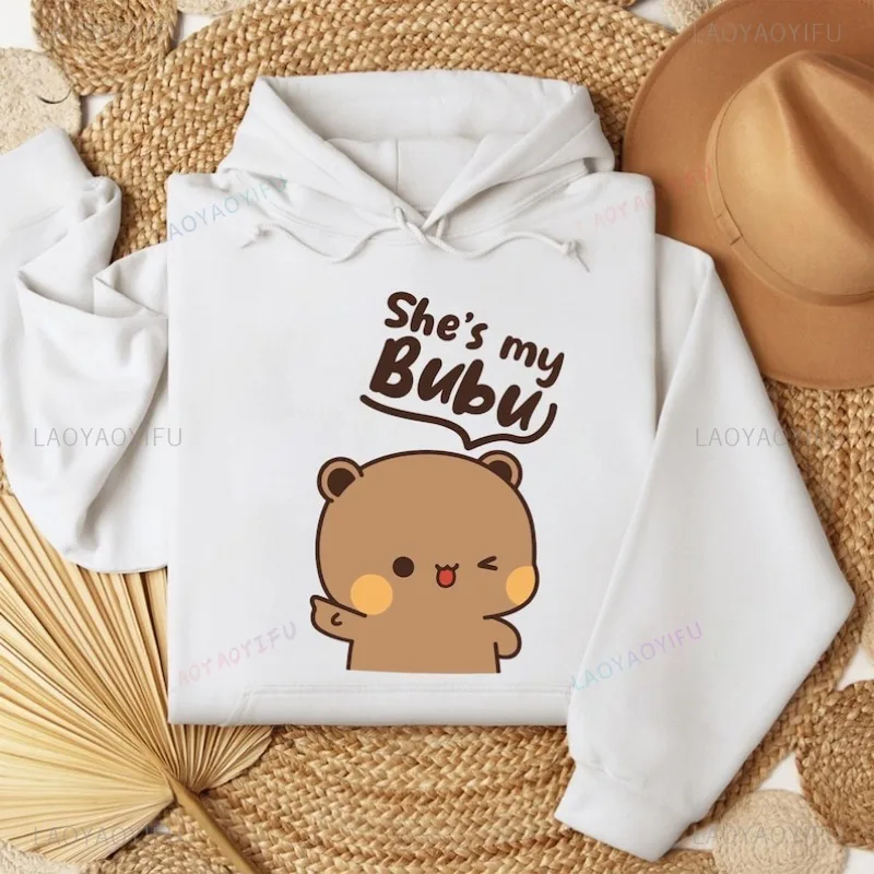 Bubu Dudu Bear Couple Hoodies Matching His & Hers Outfit Pullover Crew Neck Long Sleeve Fashion Soft Comfortable Thermal Hoodie