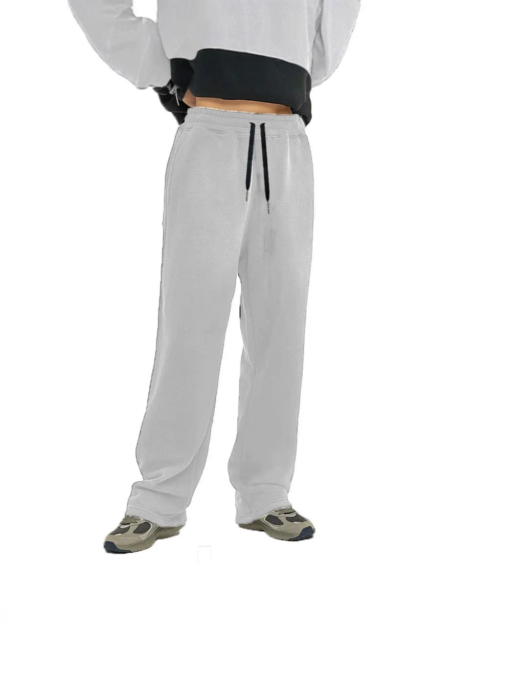 

Four - Season Wear Straight - Leg Casual Trousers, Drawstring Waist, Stylish Solid Color, Ideal for Joggers and Daily Outfits