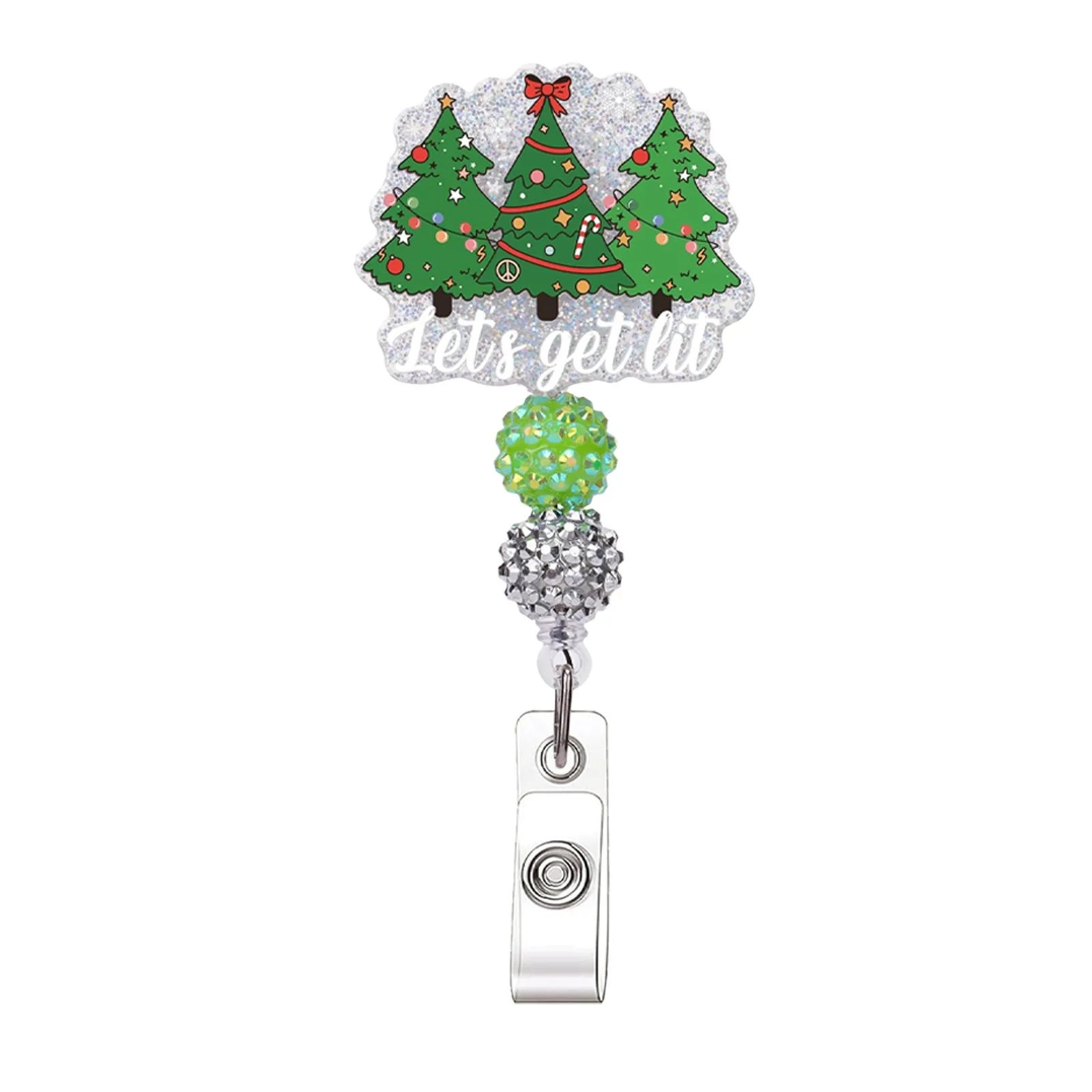 Nurse Doctor Id Clip Acrylic Rotatable Crocodile Clip Christmas Bead Badge Clip Christmas Themed Acrylic Badge Holder For Nurses