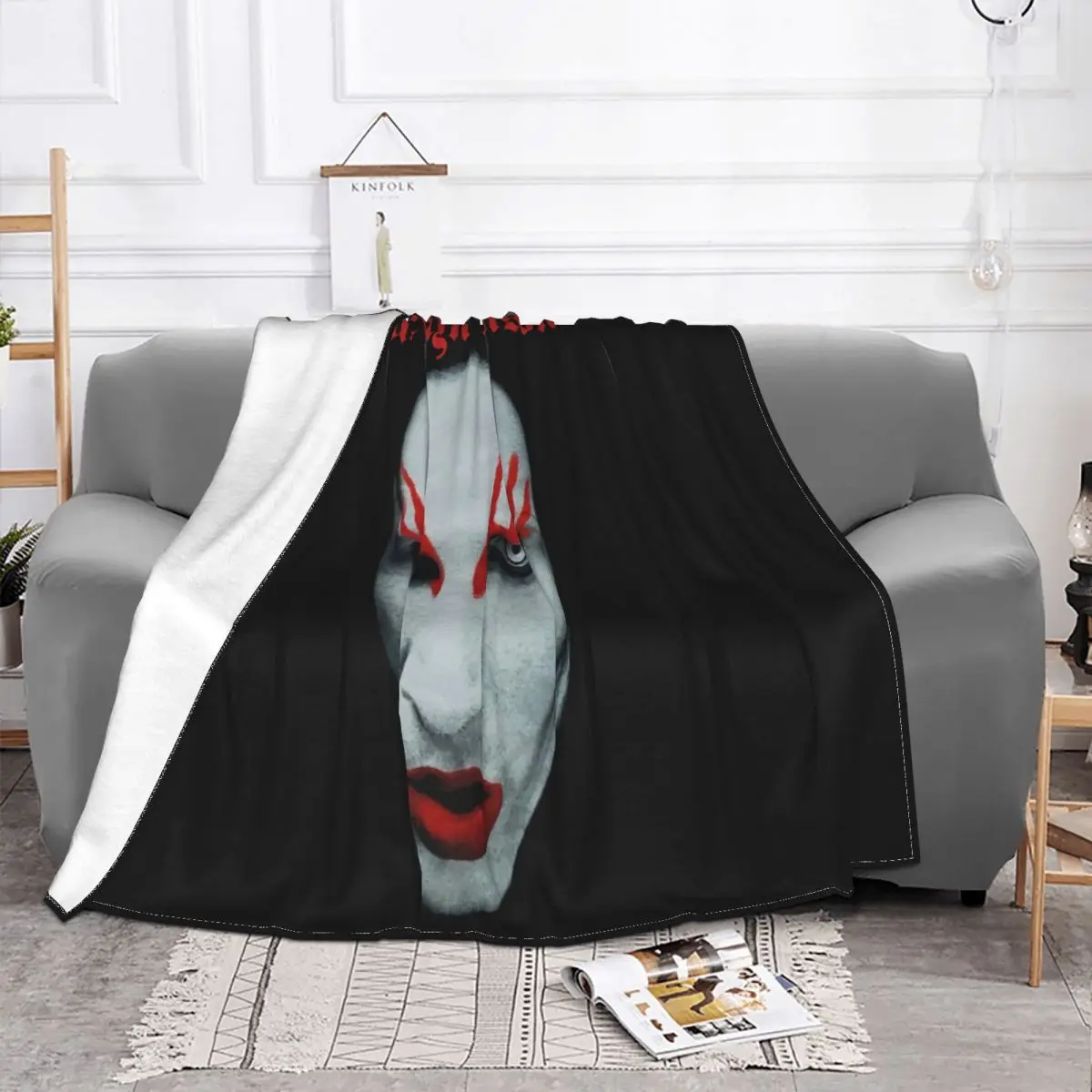 New Marilyn Manson Big Face Red Lips Gothic Warmer Women Men Print Streetwear Female Throw Blanket