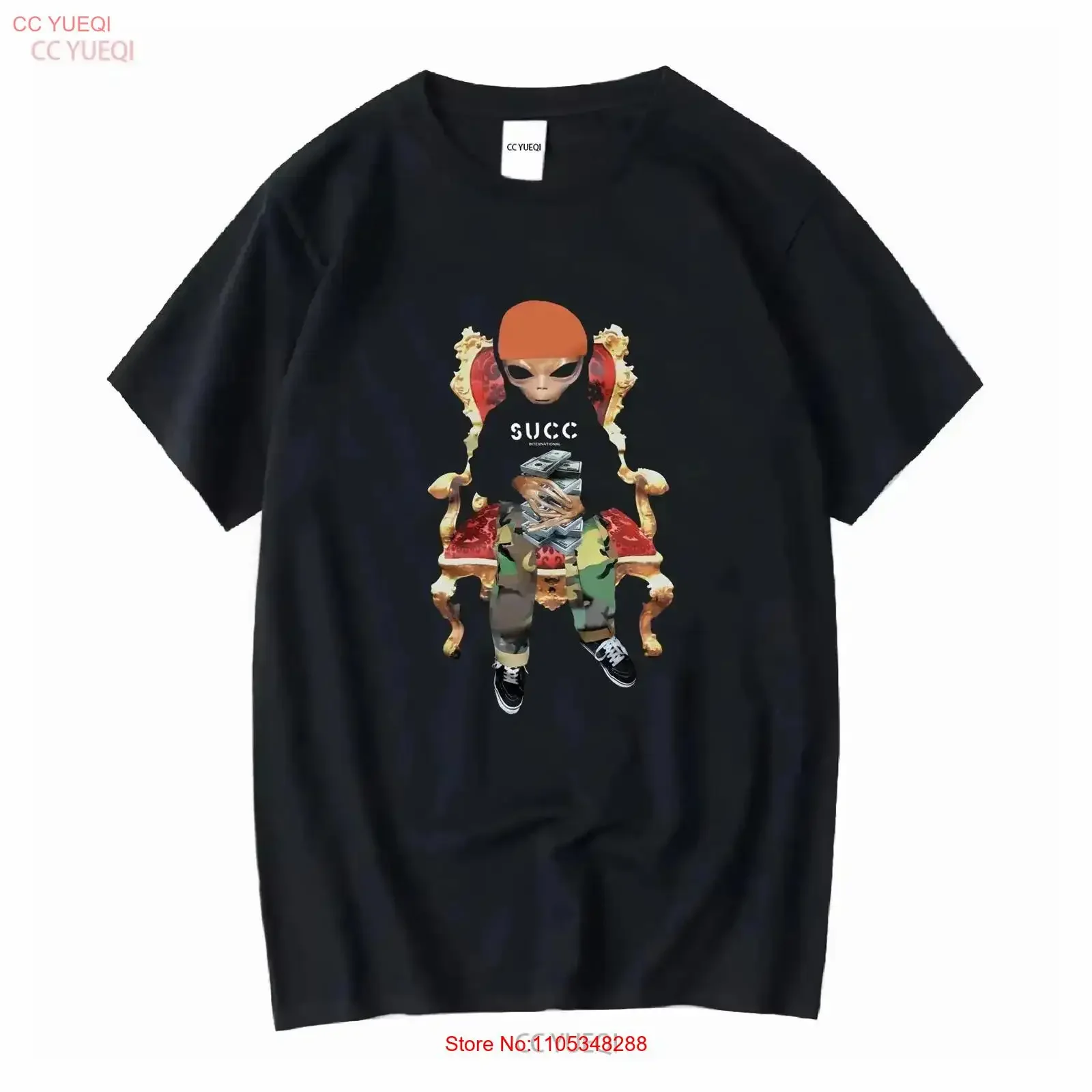 Camiseta SUCC International Lil Mayo Throne Negra Talla Mediana, Estilo Vintage, Lavada, Elástica, Suave, Ligeramente Vintage