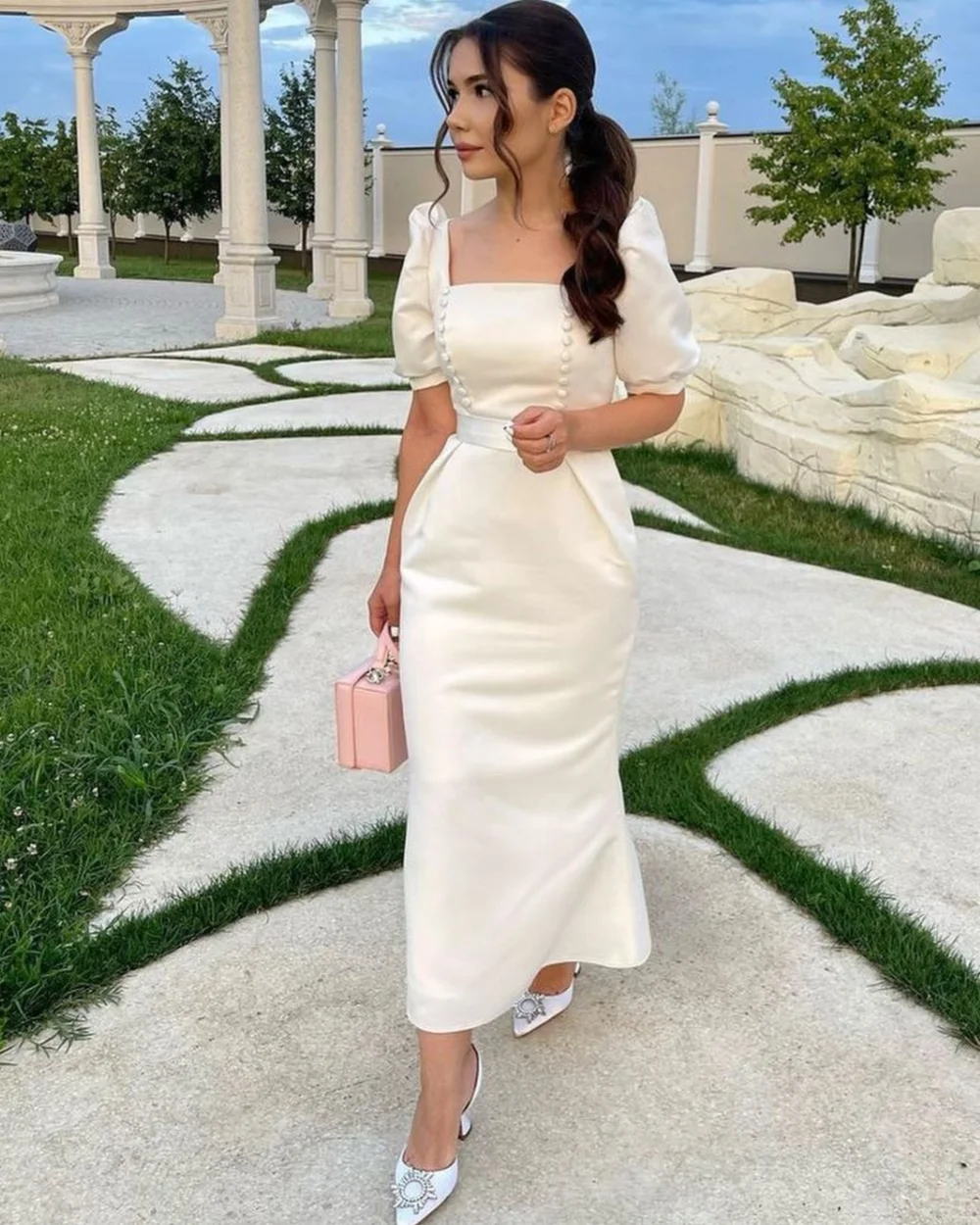 

Pastrol Pleat A-line Square Neck Midi Dresses Prom Dresses Unisex Chinese Style Formal Casual Simple Retro Fashion Elegant