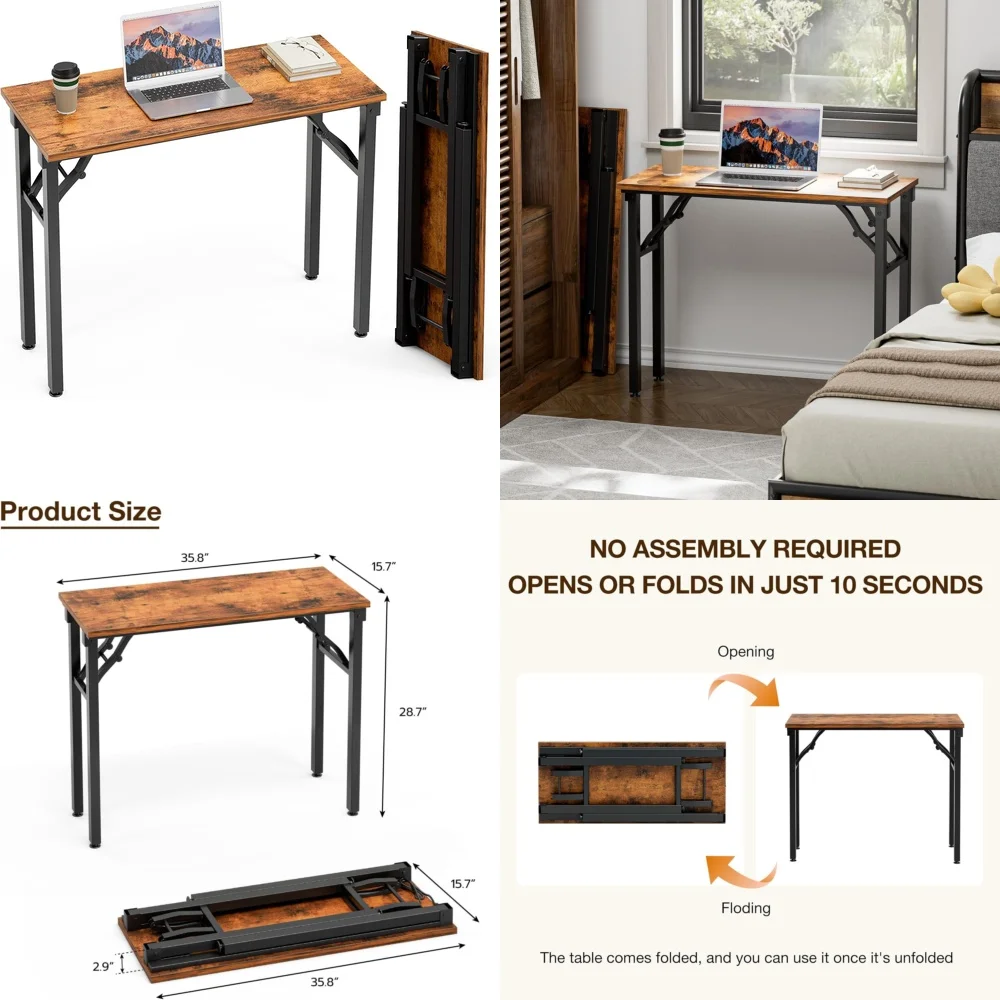 

Computer desksCompact Folding Desk 35.8 inch No Assembly Required Portable Laptop Table for Home Office Space Saving Foldable
