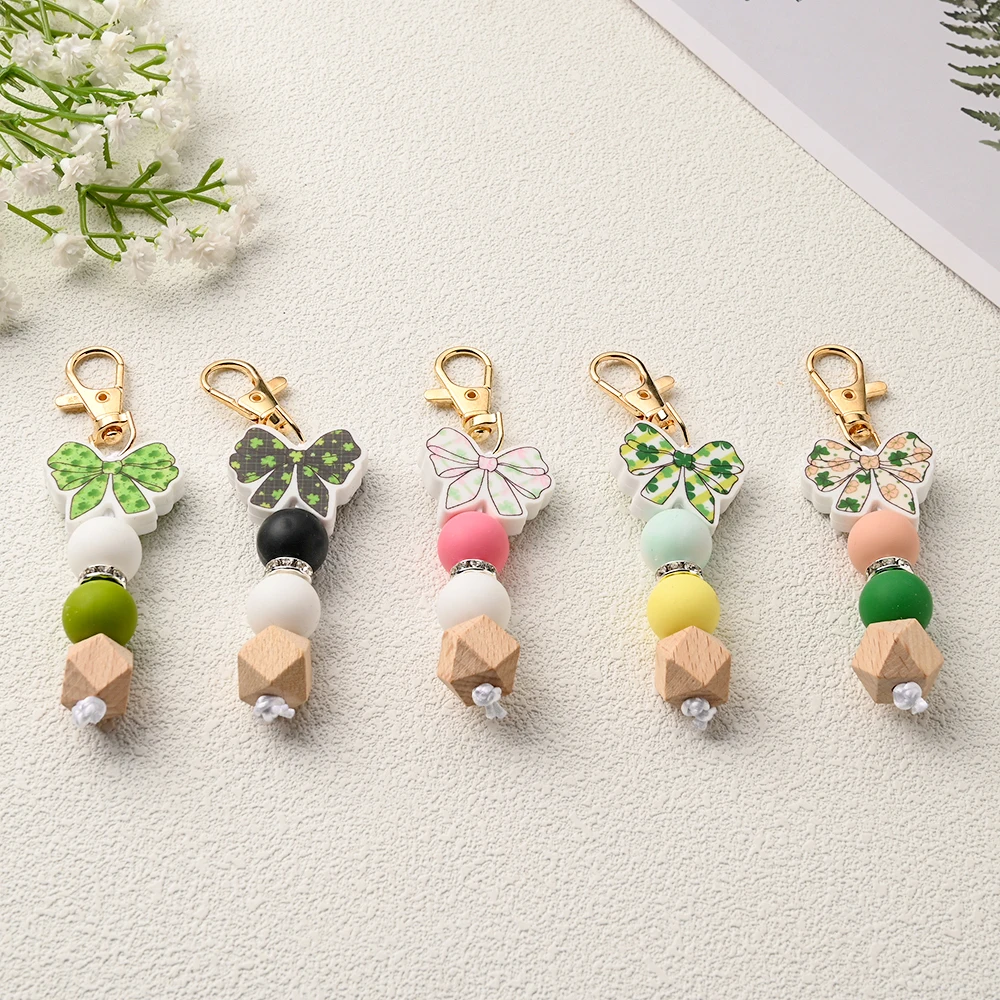 1Pc Silicone Bowknot Beads Pendant Stroller Hook Charm Cartoon Handbag Keychain Silicone Decoration Accessories