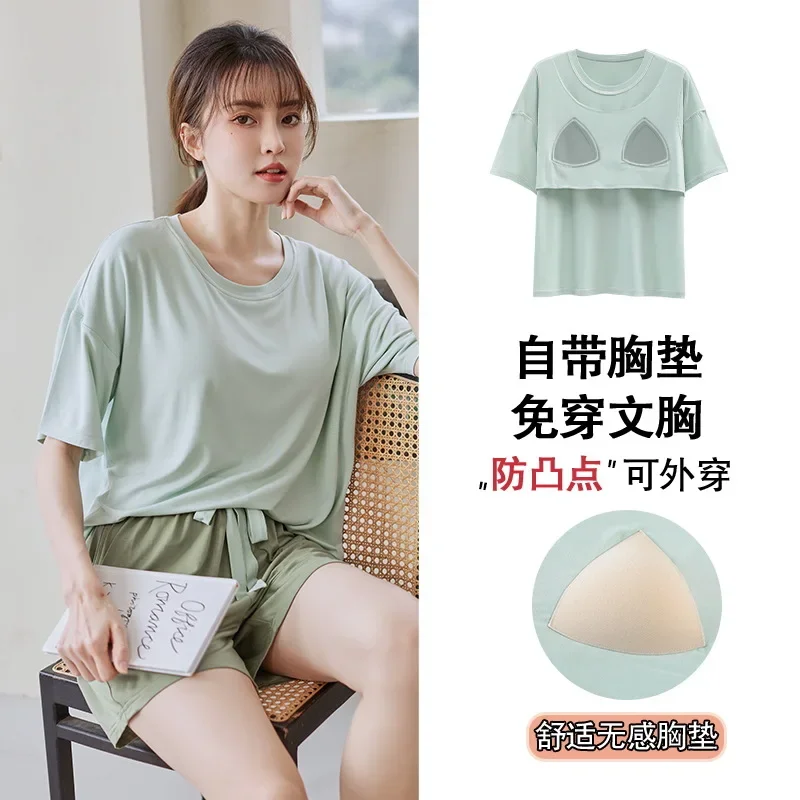 

Sleepwear Women's Clothing Spring Fall Thin Short Sleeve Chest Pads Home Loose Comfortable Breathable Casual Soft Simple Premium