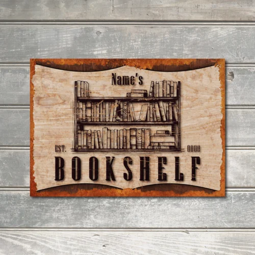 Personalised Bookshelf Decor Gift Reader Bookworm Lover Library MetalSign Plaque