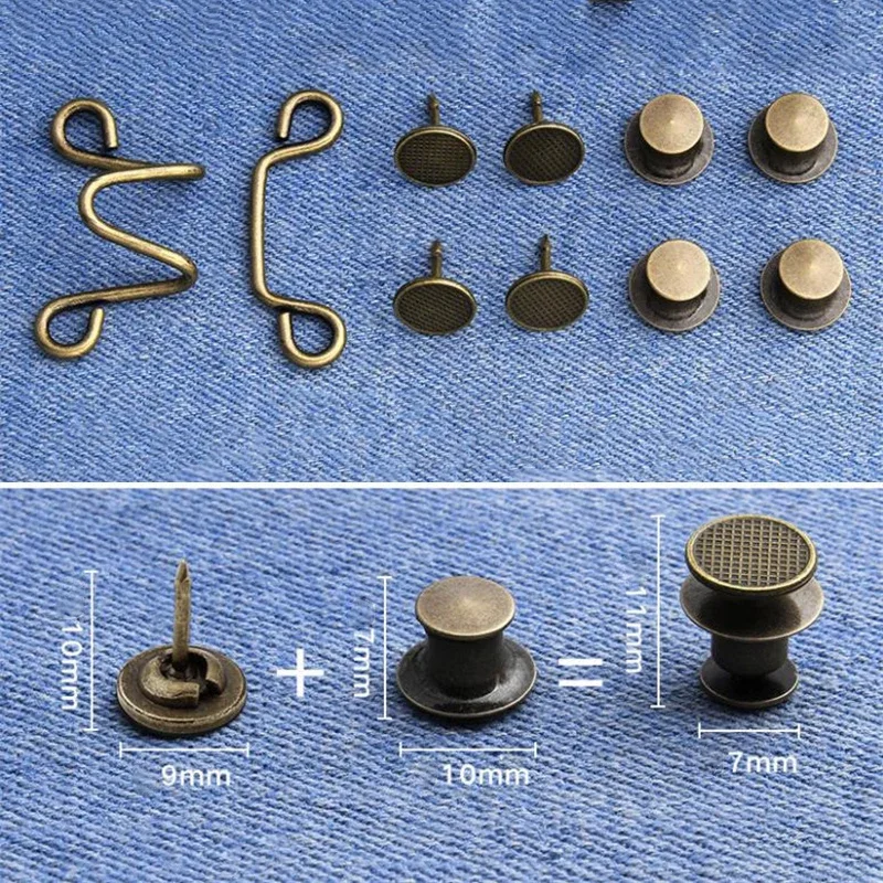 1/4Set Nail-free Metal Jeans Button Snaps Detachable Pants Clips Buttons Pins DIY Waist Tightener Clothing Buckles Sewing Tools