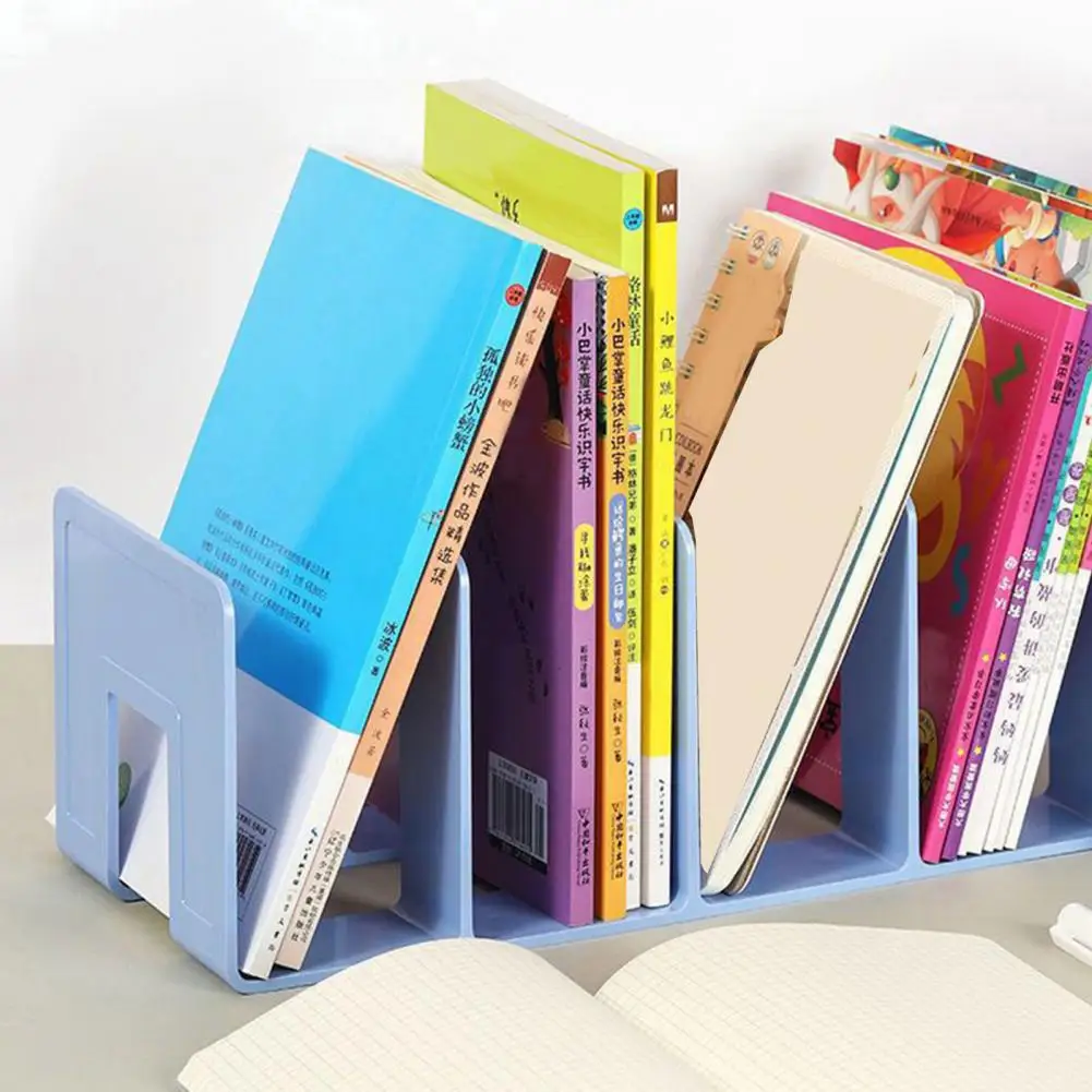 

Desktop Book Holder Acrylic Bookends with Four-compartment Dividers Durable Desktop Organizer for Office Home White for Shelves