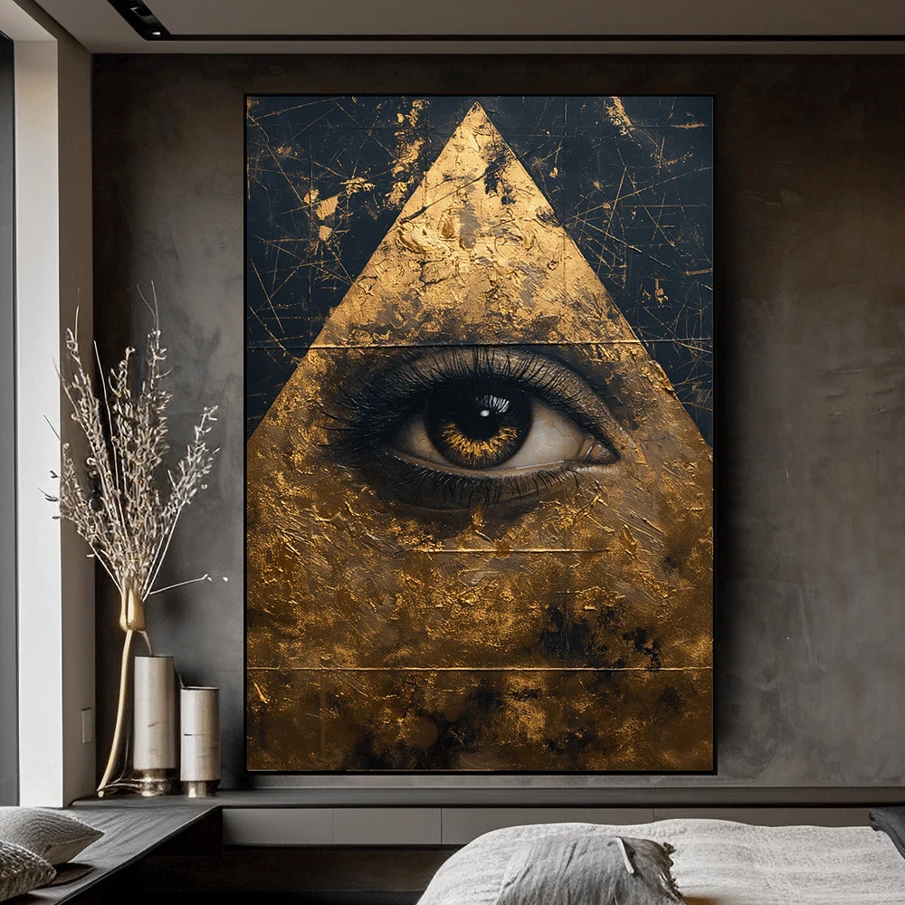 

All Seeing Eye Poster, Modern Abstract Wall Art Canvas Painting Print, Black and Gold Picture, Living Room Home Decor Cuadros