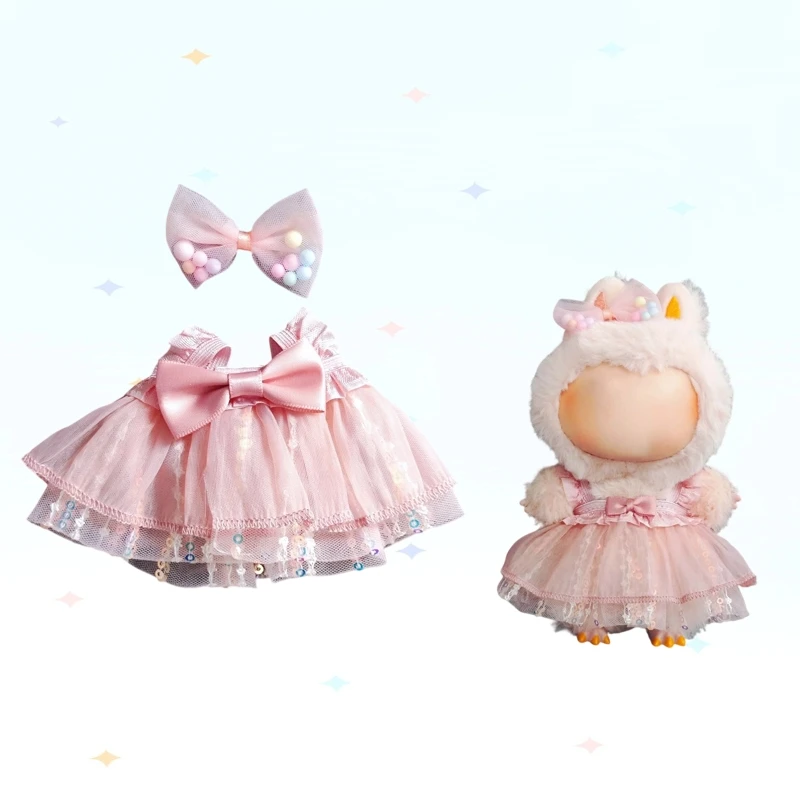 

17cm Mini Plush Doll'S Clothes Outfit Accessories For Korea Kpop Exo Labubu Idol V2 Bow princess dress Clothing Gift