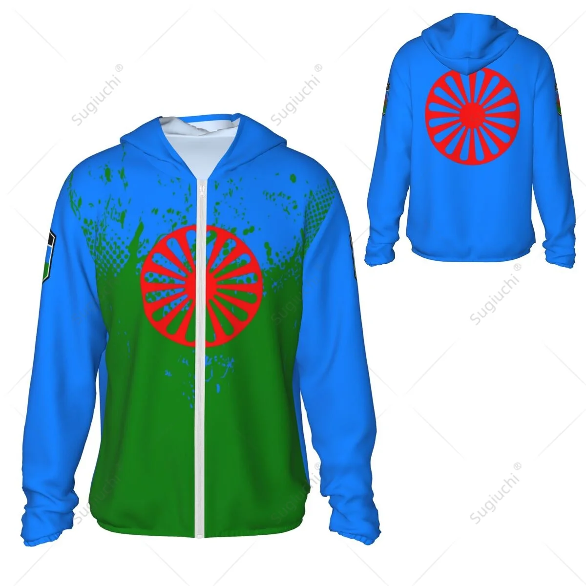 Sudadera con capucha de protección solar con bandera gitana de Roma, ropa de protección solar, pesca, ciclismo, correr, secado rápido con cremallera, poliéster