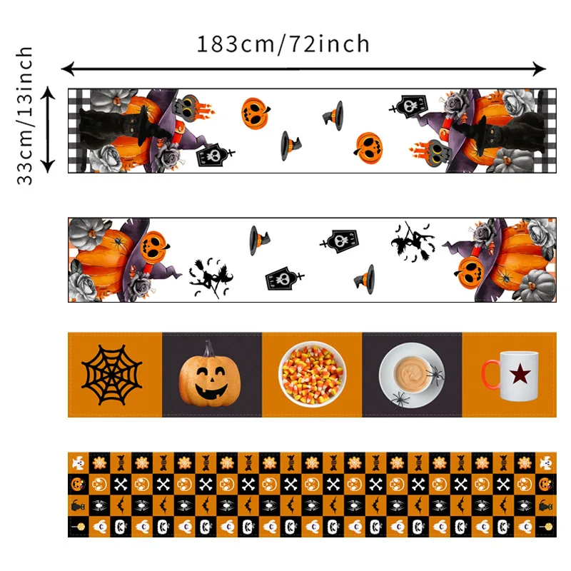 Halloween Table Runner, Black Cat Spiden Web Pumpkins, Fall Kitchen Dining Table Decoration, Outdoor Home Party, 13x72 Inch