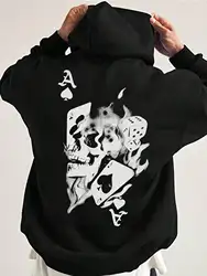 Street Men's Hoodie Novel Poker Skull Smoke Print Long-sleeved Hoodie Autumn and Winter Outdoor Street Trend Punk Wear