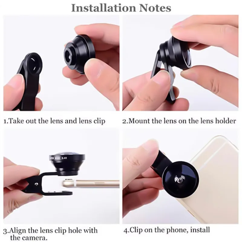 Suitable For Mobile Phone Lenses Magnifying Glasses 180 Degree Fisheye Wide Angle Macro Selfie Sticks Three In One Clip Lens ABS