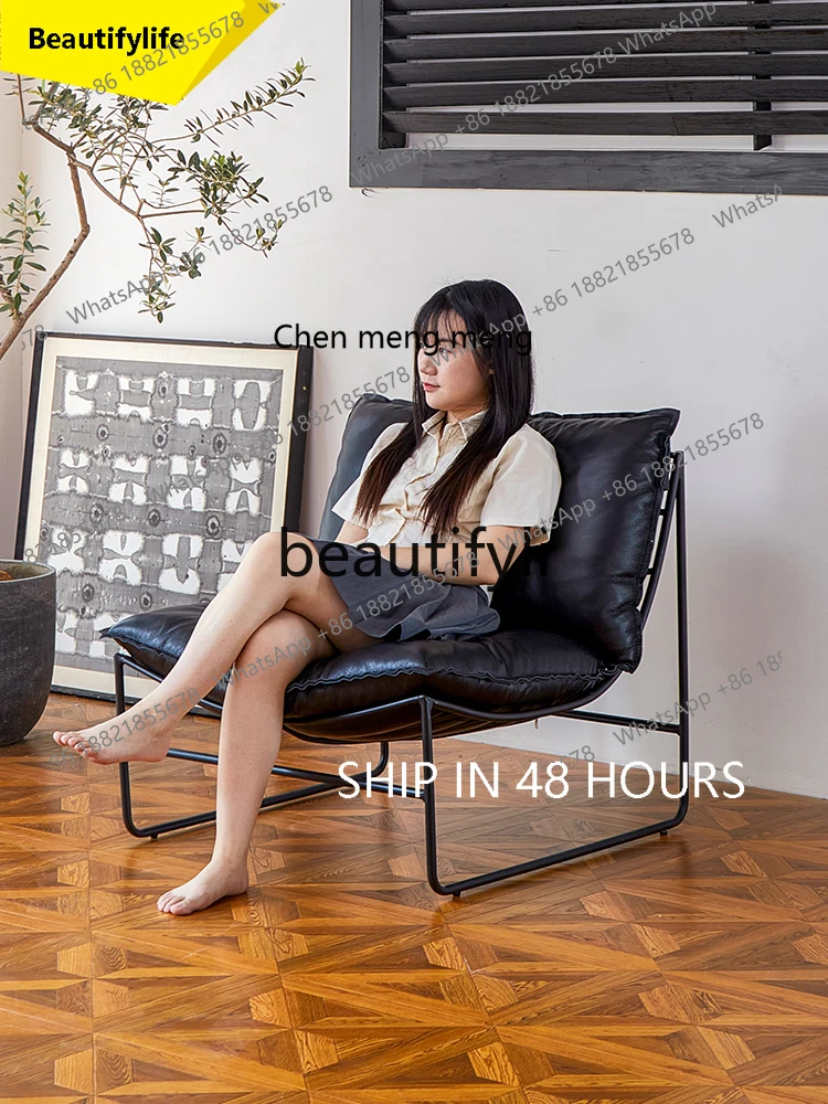 2003 Nordic designer single sofa leisure chair leather wrought iron single sofa recliner