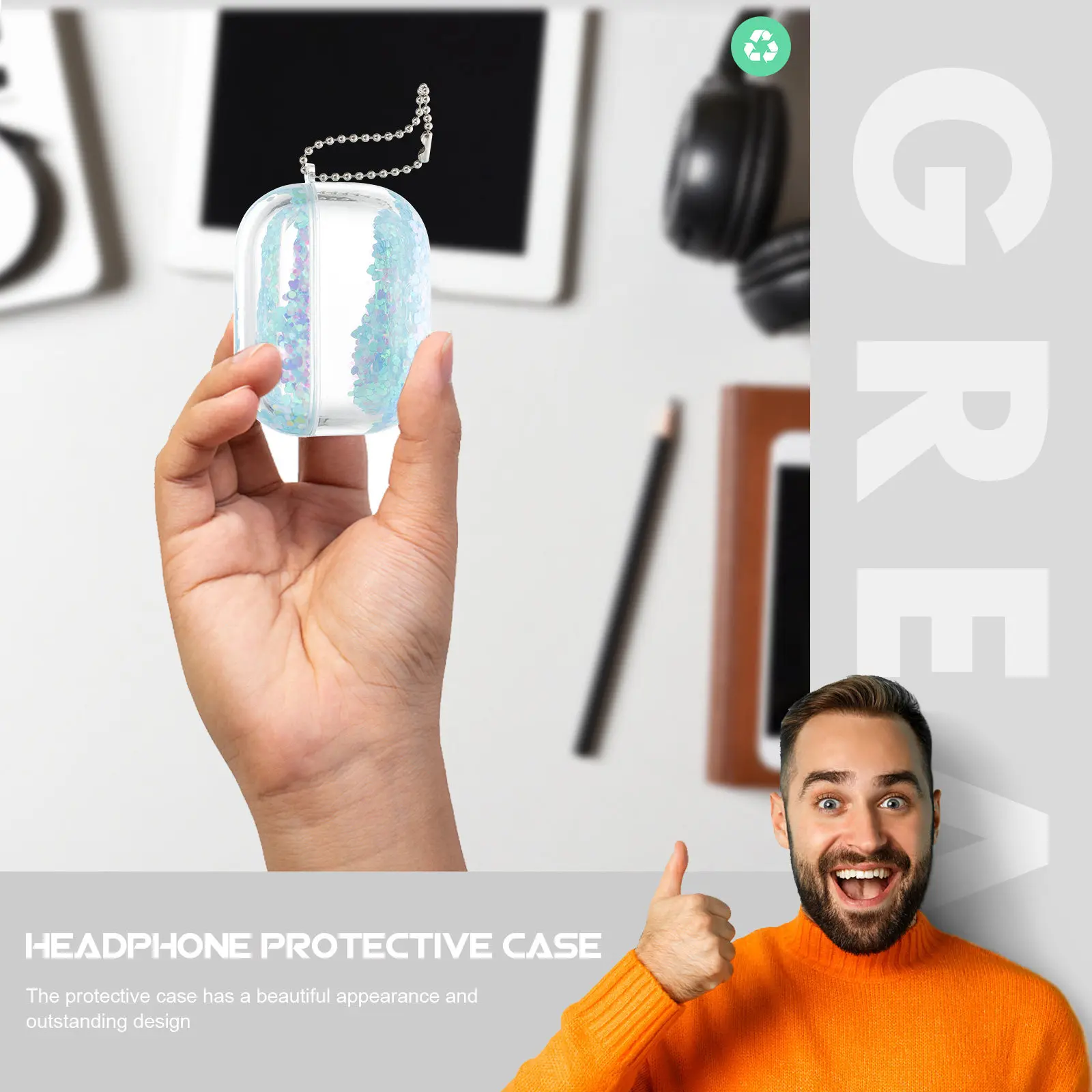 

Quicksand Design Earphone Case Protector Pink Sequin Tpu Material Compatible for AirPods 1 2 Stylish Creative Impact Resistant