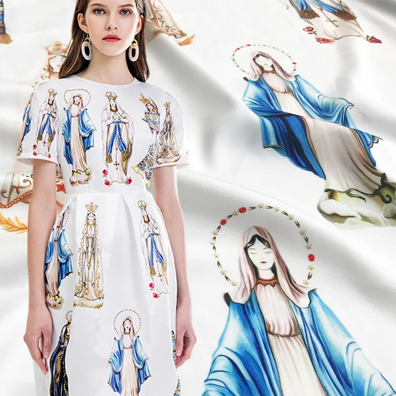 

Our Lady Digital Printed Fabric Stretch Brand Fashion Dress 100% Polyester Fabrics Wholesale Cloth Per Meter