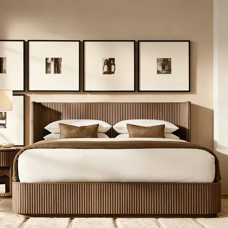 

Five-star luxury hotel solid wood bed comfortable apartment bedroom wooden bed villa bedroom furniture set indoor bed set