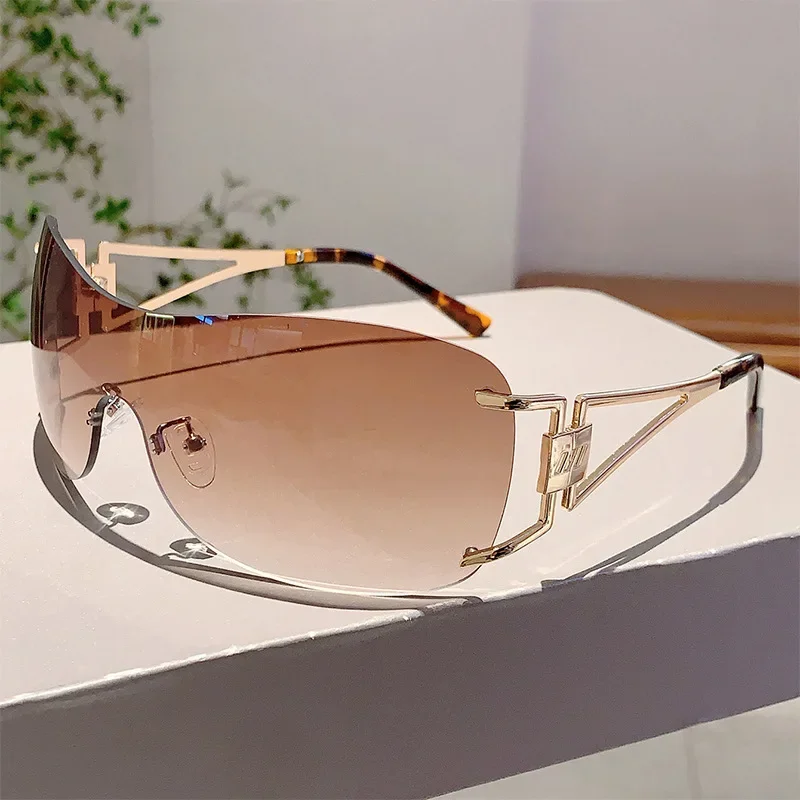 Modetrend-Schutzbrille, Schutzbrille, rahmenlose integrierte Sonnenbrille mit Schnittkante, UV-Schutz, Sonnenblenden
