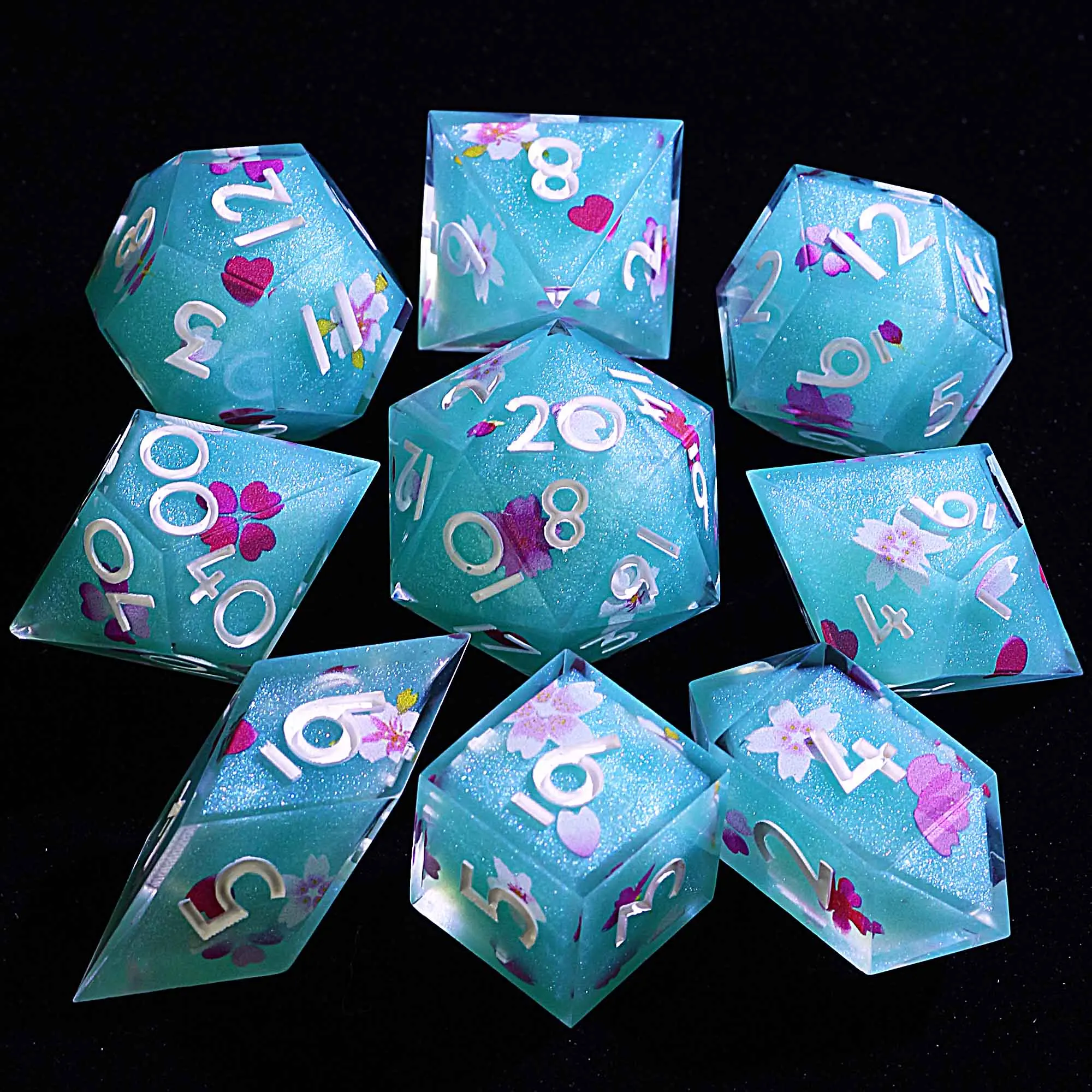 

9 Polyhedral Resin Dice Sets DD Turquoise Clover Mirage