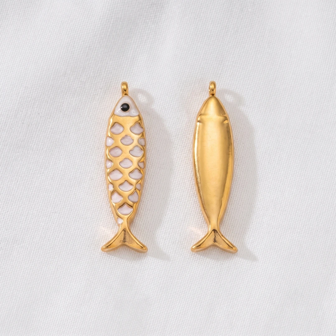 2 Stück/5 Stück Edelstahl-Ozean-Schmuckanhänger, 18K vergoldet, Emaille-Fisch-Tier-3D-Anhänger für DIY-Halsketten-Schmuckherstellung – Detail 3