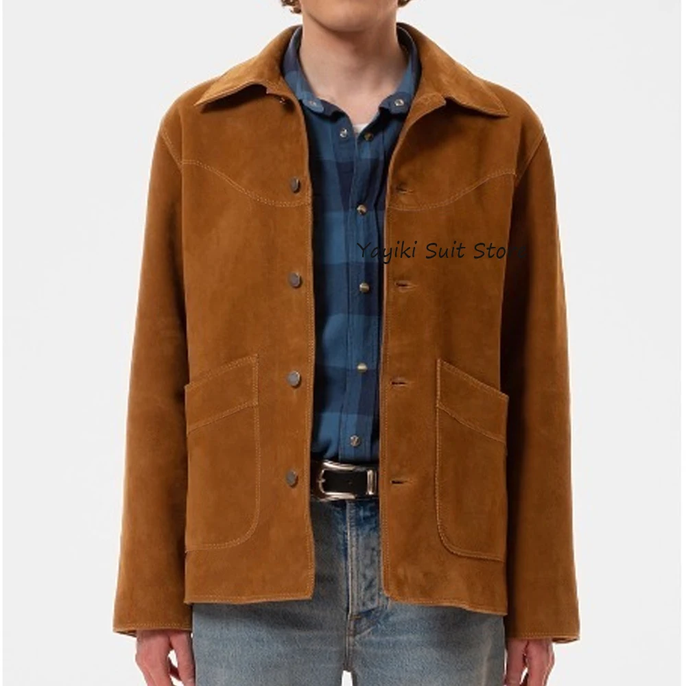 

Мужские пиджаки, костюмы с двумя карманами, модный костюм, замшевые пиджаки с верхними лацканами для мужчин, повседневные однобортные пиджаки, костюмы, повседневная одежда