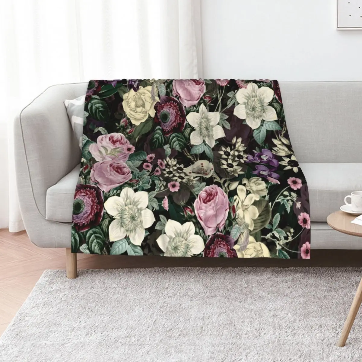 Vintage Lush English Flower Botanical Night Garden Pattern Throw Blanket Designers Summer Shaggy for sofa Blankets