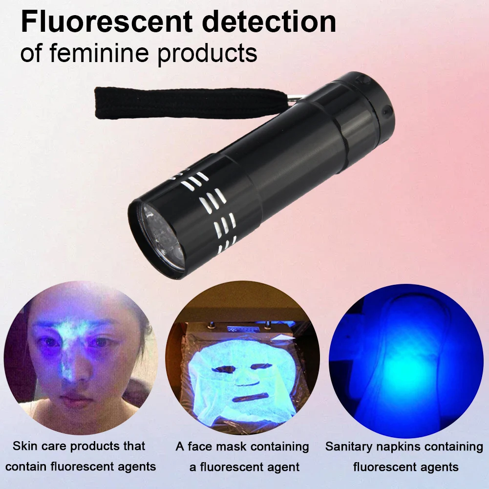 9 LED Ultraviolet LED Flashlight Waterproof 395nm Handheld Ultraviolet Detector Portable for Fluorescent Agent/ Currency Test