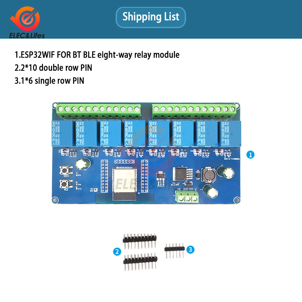 ESP8266/ESP32 Wifi 8 チャンネルリレーモジュール ESP-12f/ESP32-WROOM 開発ボード電源 5V/7-28V