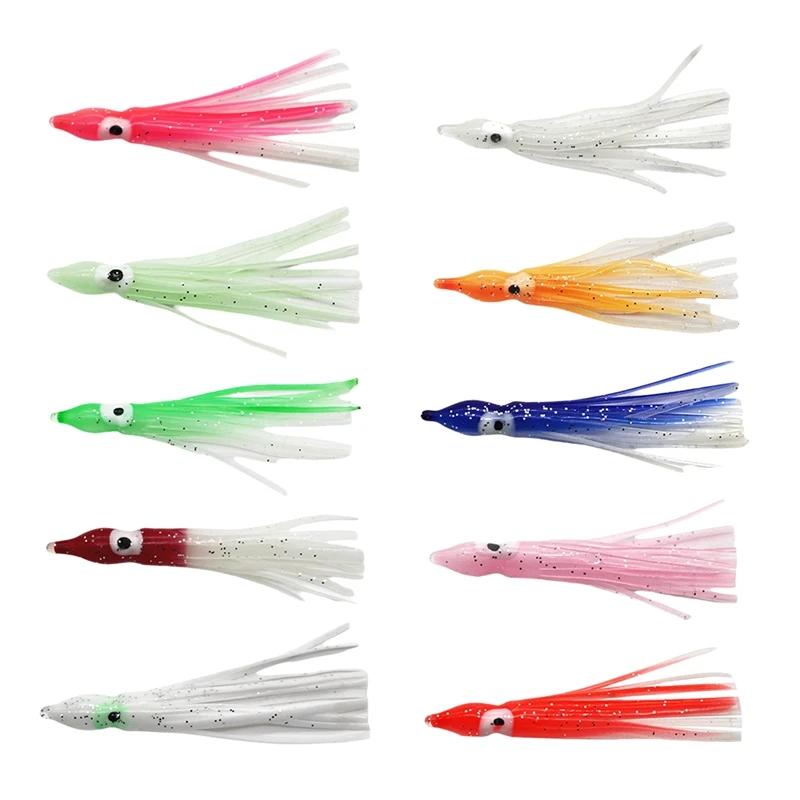 Soft Octopus Bait 100Mm Octopus Bait Squid Skirt Fishing Tackle Trolling Bait PVC Luminous Skirt Fishing Bait