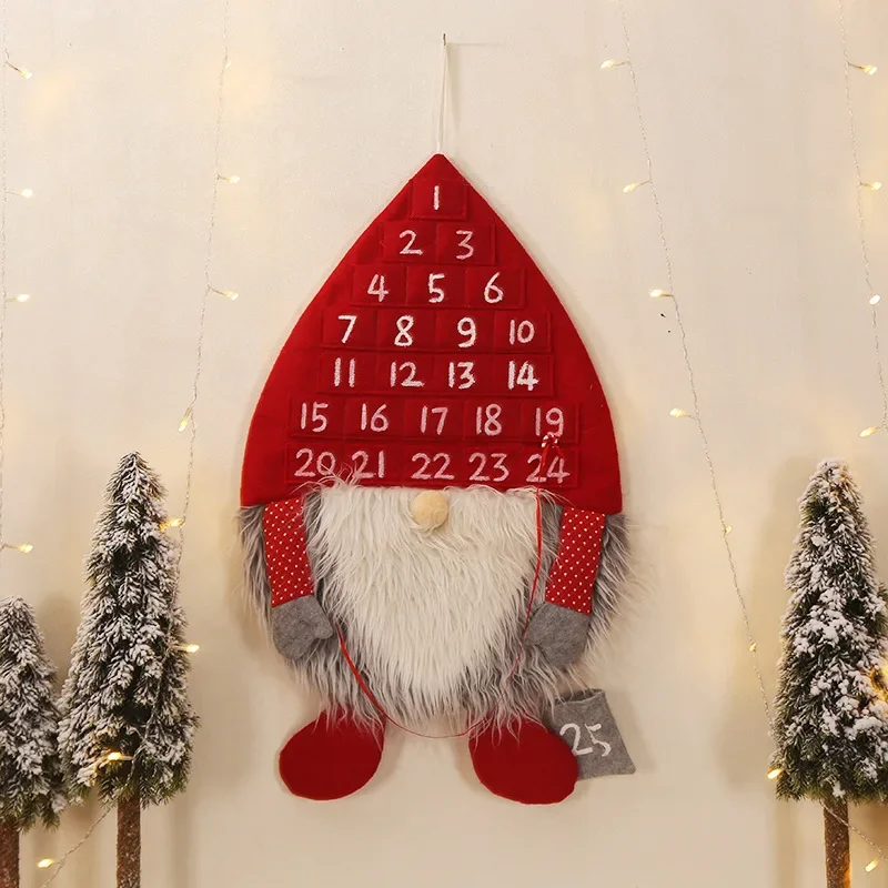 JFLEGAL Christmas Advent Calendar Red Gray Bearded Forester Calendar Decor Christmas Countdown Door Hanging Kalender Navidad