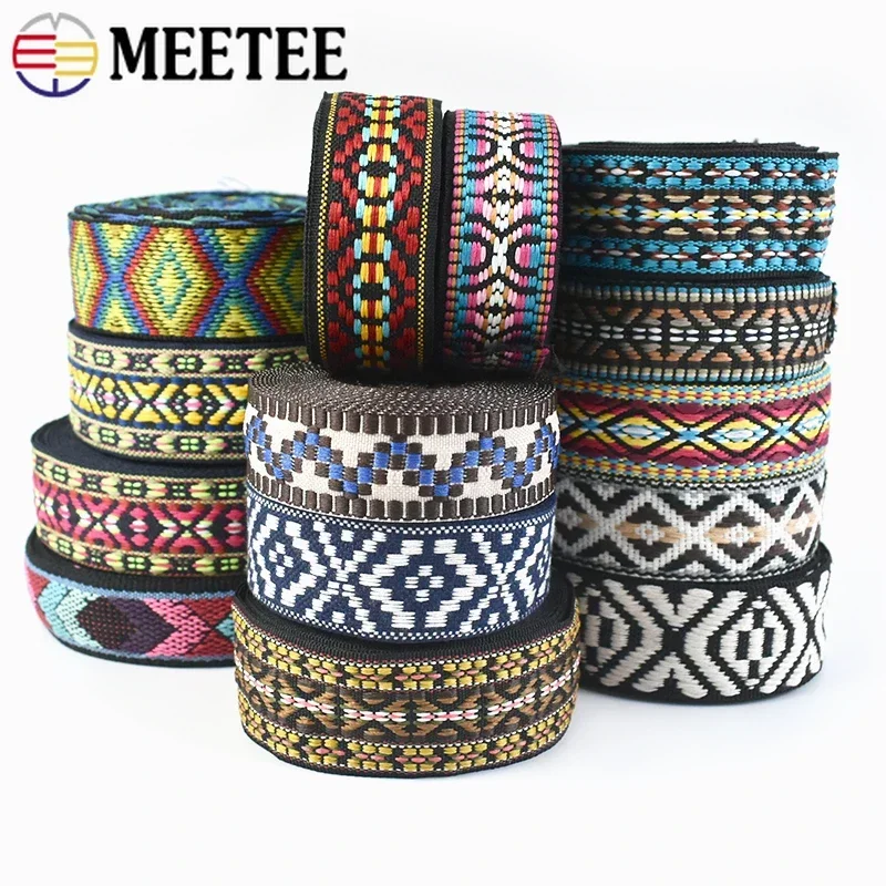 5/10Yards 30/38mm Polyester Cotton Jacquard Webbing Sewing Bias Ethnic Bag Strap Ribbon Band Decorative Lace Tape Garment Fabric