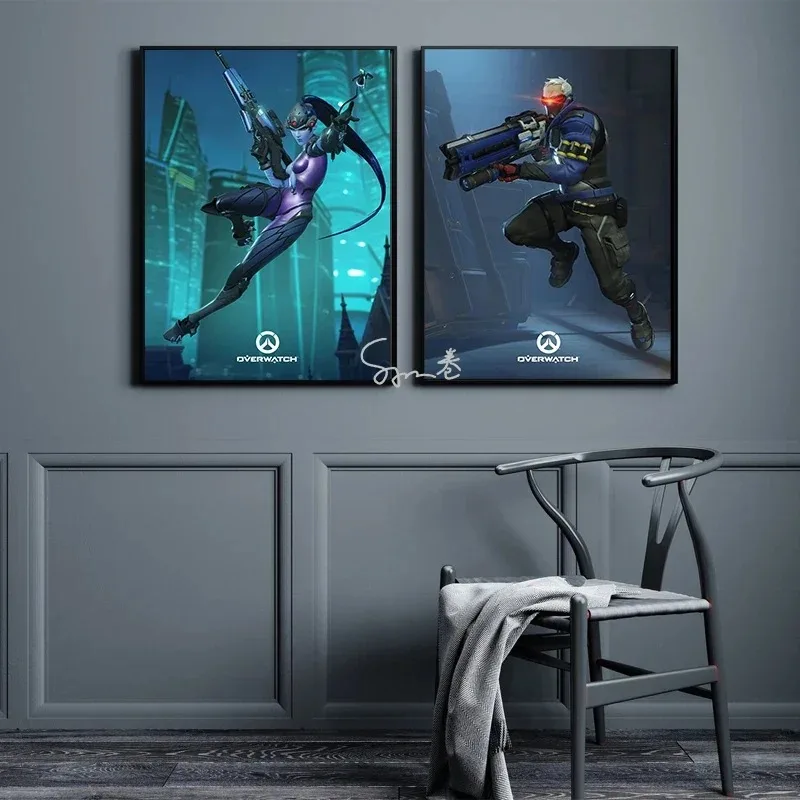 Overwatch Game Character Poster Canvas Printing Overwatch 3D Characters Wall Art Picture Video Game Wall Decor for Gaming Room