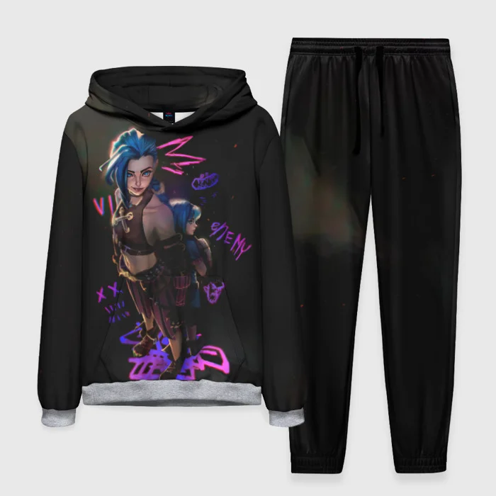 New Anime Arcane League Jinx Graffiti Hoodie Jogger Set