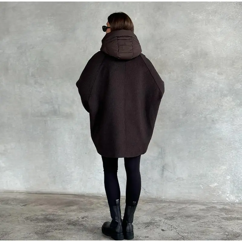 Solid Patchwork Women's Jackets Detachable Hooded Lace Up Pockets Coats Lady Chic Loose Outerwears 2026 Spring Autumn New Coat