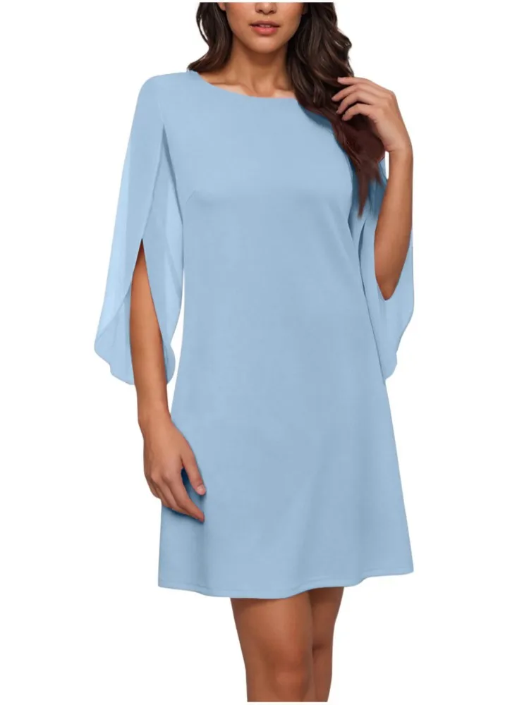 

New Woman Bell Sleeve Shift Dress 2026 Woman Round Neck solid color Soft Touch Lightweight Chic Design for Casual Elegance