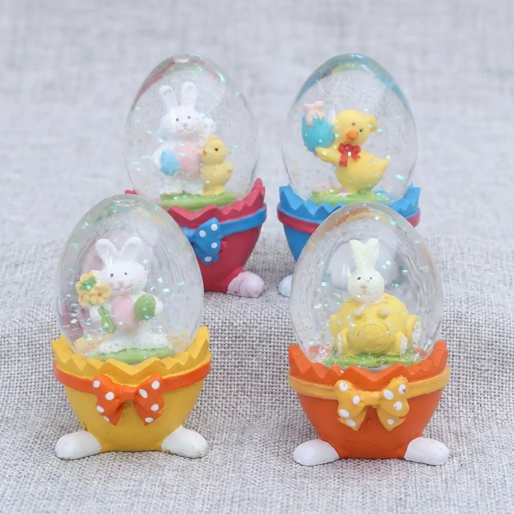 Eggshell Shape Easter Egg Ornament Glass Resin Bunny Rabbit Figurine Handmade Rabbit Hugging Eggs Snowball