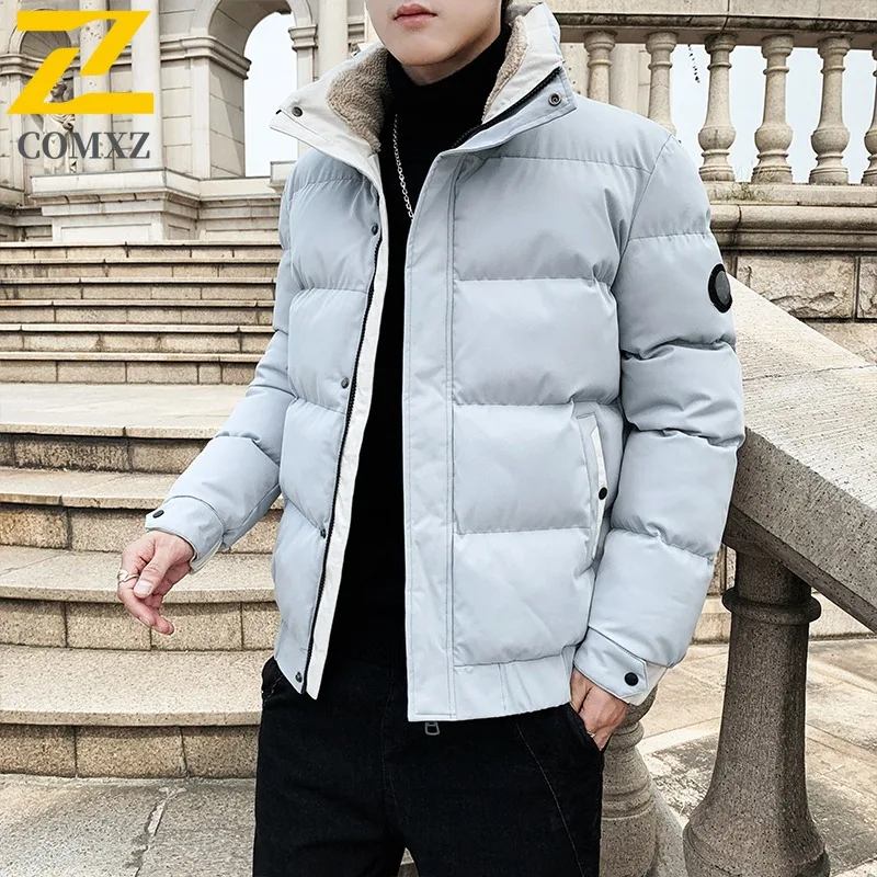 

Winter Cotton Jacket Men's Casual Retro Large Fur Collar Padded Warm Loose Parkas Women Solid Color Zipper Windproof Hooded Coat