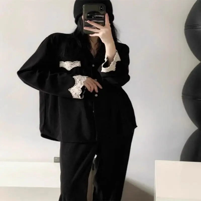 حار جديد Pjs مجموعة المرأة بيجامة مجموعة المرأة بيجامة شتوية دافئة الدانتيل ملابس المنزل المألوف ، منامة لطيف وناعم بيجامة مجموعة