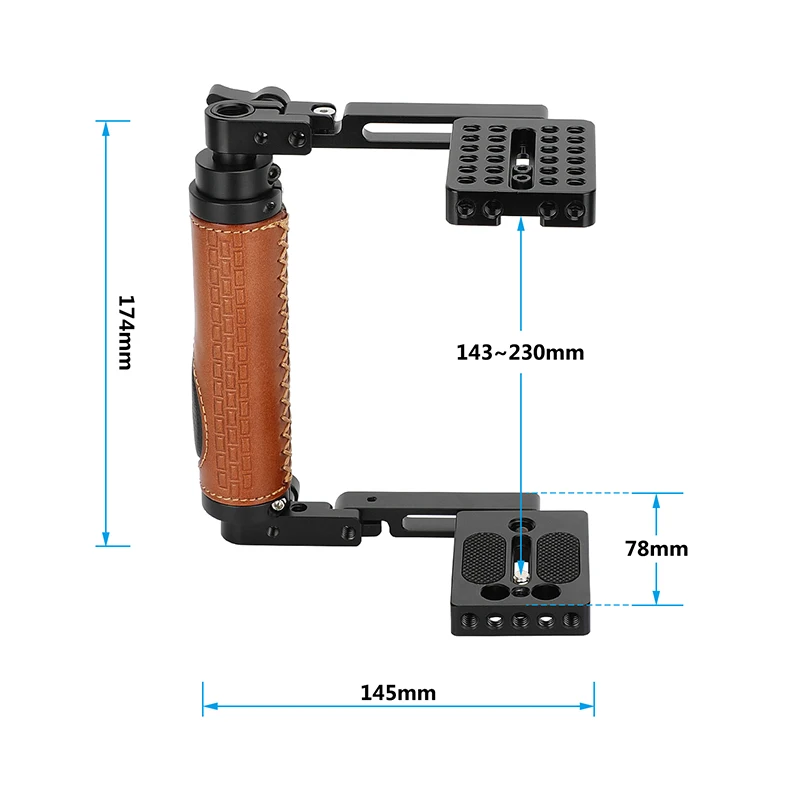 CAMVATE Foldable Half Camera Cage Height-Adjustable with Leather Side Rod Handgrip for Large DSLRs& Mirrorless Cameras Video Rig