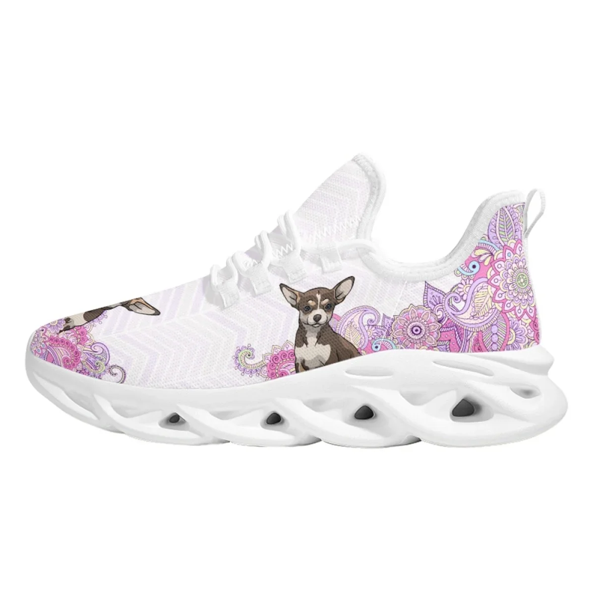 Outdoor Mesh Sneakers Chihuahua Bohemia Paisley Design Lace-up Platform Shoes for Women Casual Running Shoe Footwear